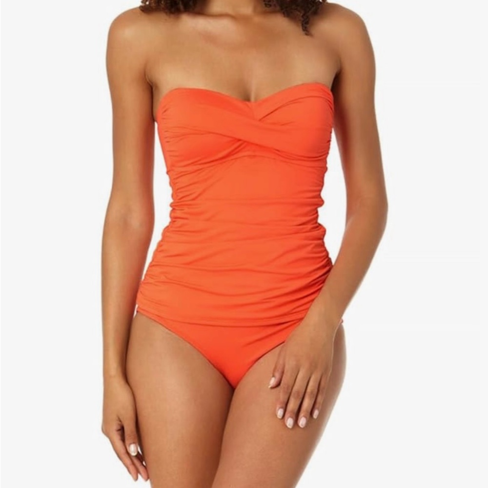 NWT Anne Cole Strapless Coral Tankini top and bottom Sz XSmall